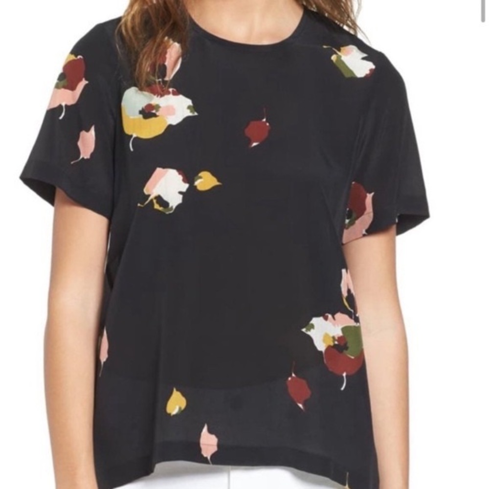 Madewell Silk Maison Button-Back Top Painted Floral
